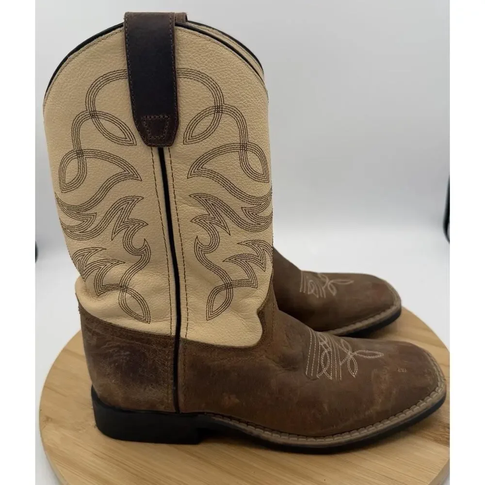 Cowboy Legend Brown Leather Western Boots Square Toe Youth Size 5